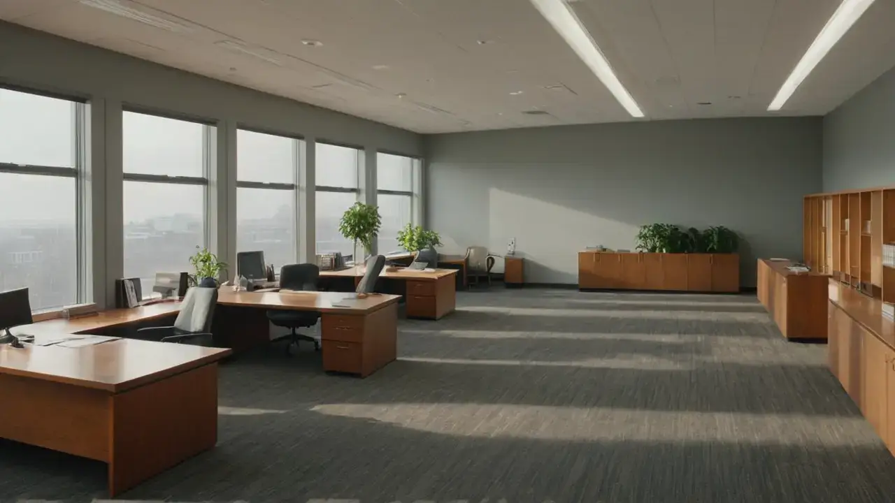 Kontrastrik kontorrom, stille og fullt av detaljer