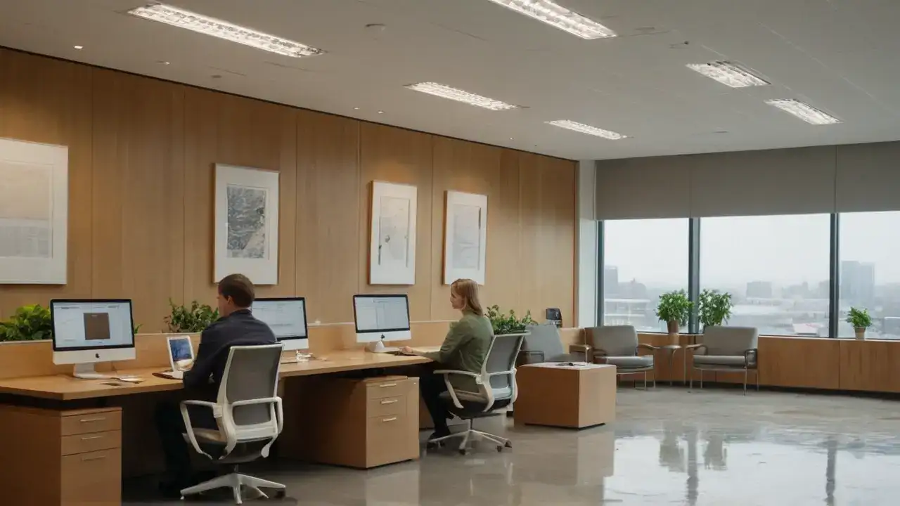Moderne kontor: stille, stemningsfullt og litt rotete