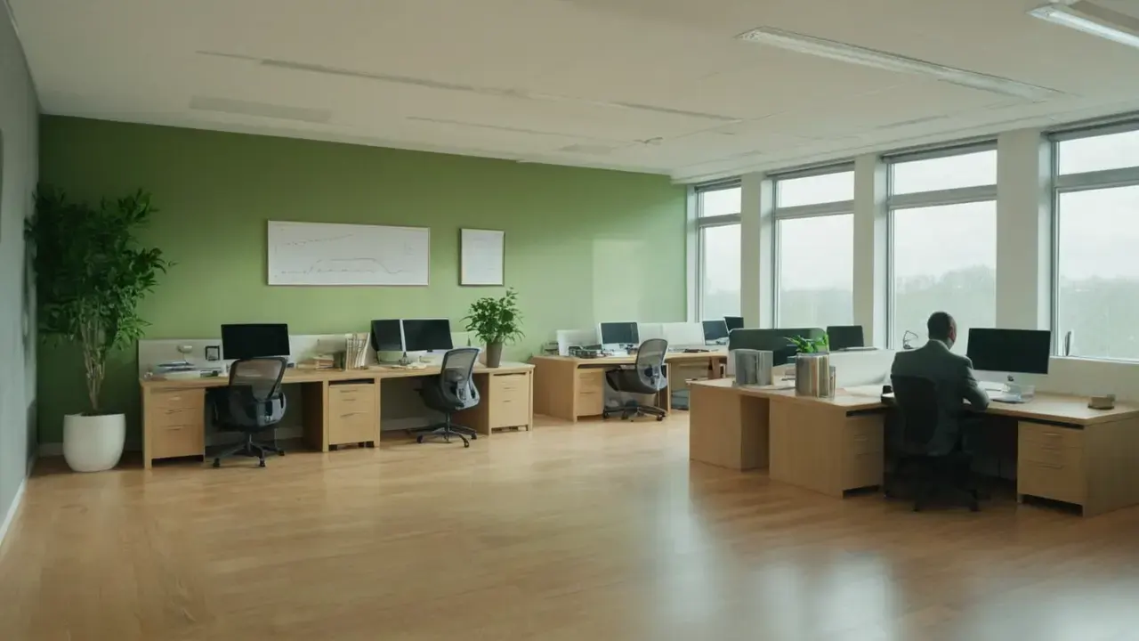 Et funksjonelt kontor fylt med stillhet og fokus