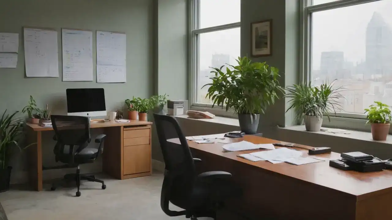 Kontrastrik, rolig kontor, full av subtile detaljer
