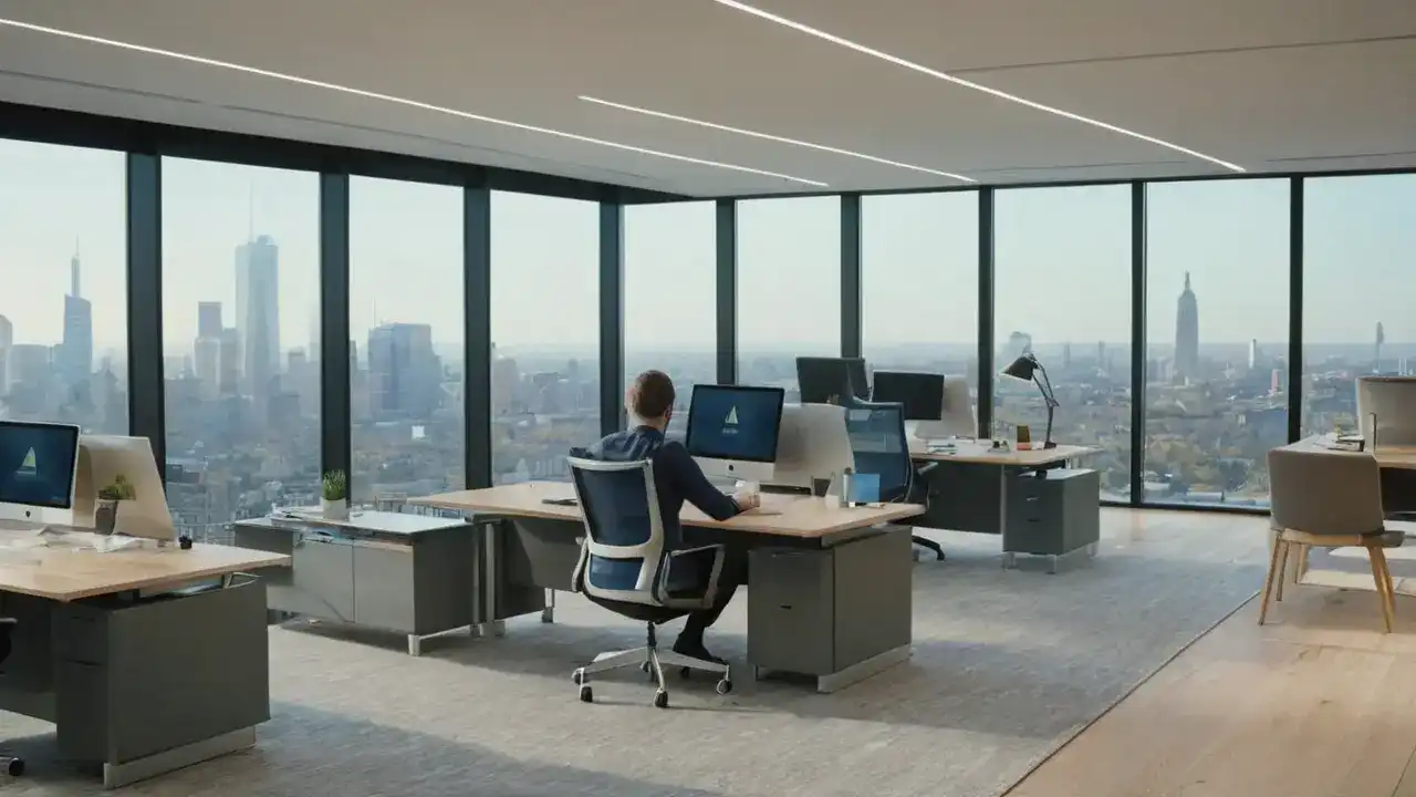 Moderne kontor fremstår rolig og arbeidsomt