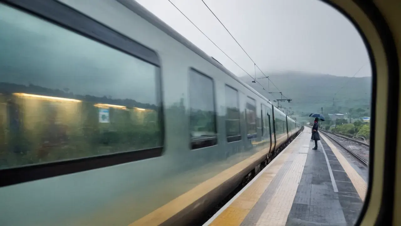 Regntungt tog fører deg gjennom byen