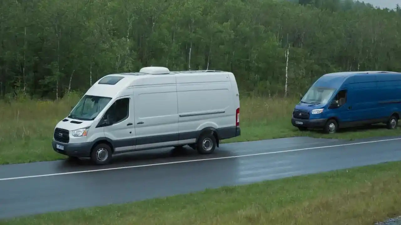 Stillhet preger norsk landskap med en lastbil